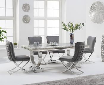 Haven 180cm Grey Marble Table With Giovanni Velvet Chairs - Grey, 4 Chairs