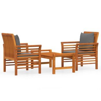 Set De Muebles Para Jardín 3 Uds | Mesa Y Sillas Con Cojines Madera Acacia