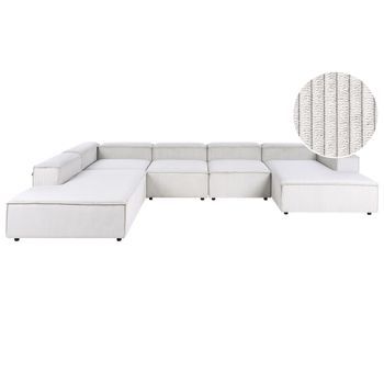 Sofá Moderno Derecho 5 Plazas Modular Patas Negras Tapizado En Pana Blanco Crema Ardal