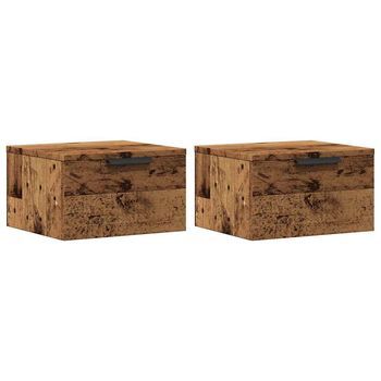Pack 2 Uds Mesitas De Noche | Mesilla De Noche De Pared Madera Envejecida 34x30x20 Cm