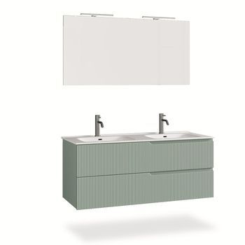 Composición Baño Lavabo Doble 5 Piezas Venere Verde Salvia En Mdf