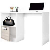 mesa de escritorio para habitacion juvenil estelle estilo nordico en color blanco mate y roble sahara con 1 puertas y 1 hueco de almacenamiento 100 cm