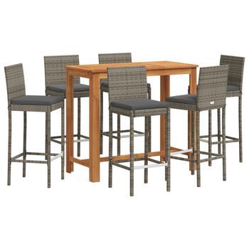 Mesa Y Taburetes De Jardín 7 Pzas Madera Acacia Ratán Pe Gris Vidaxl
