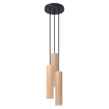 Lámpara colgante zori 3 luces, madera natural