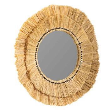 Espejo Redondo De Fibra Natural Marrón 57x57x6