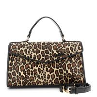 bolso de mano con solapa asa acolchada y bolsillo trasero leopard taglia unica