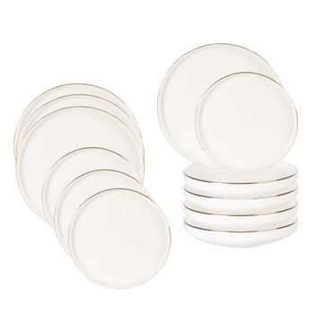 Vajilla de 12 piezas de porcelana blanca y dorada