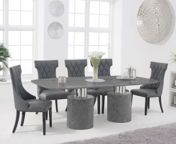 Antonio 180cm Grey Marble Table With Freya Chairs - Grey, 4 Chairs