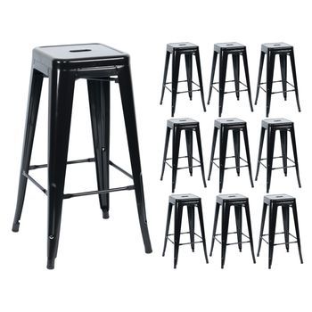 Pack 10 Taburetes Medios Industriales Apilables De Acero 43x43x76cm Thinia Home
