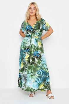 Yours Vestido Maxi Cruzado De Hojas Tropicales, Mujer Curvy Y Tallas Grandes, Yours