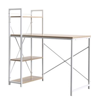 Mesa de escritorio en melamina roble patas blanco 110x110x53 cm