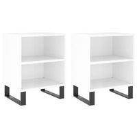 juego de 2 mesitas de noche con estantes 40x30x50cm madera de ingenieria blanca y hierro dec035789