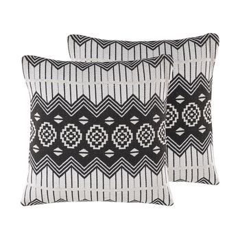 Conjunto De 2 Cojines Decorativos Blanco Y Negro Algodón 45 X 45 Cm Fundas Extraíbles Relleno De Poliéster Cardak