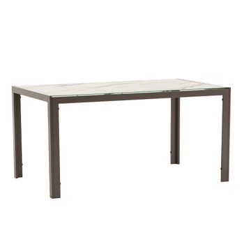 Mesa rectangular 150x90 cm de aluminio y tapa de vidrio mármol blanco