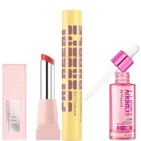 maybelline viral favourites make up bundle with grippy primer colossal mascara and lifter glaze lip balm various shades - peach quench
