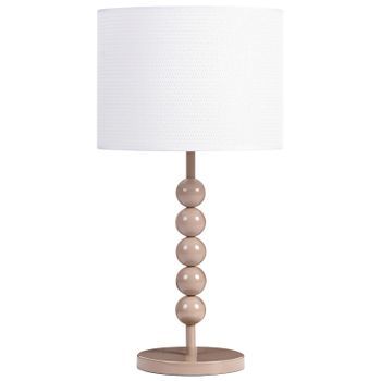 Lámpara De Mesa De Metal Con Pantalla Cilíndrica De Tela Estilo Moderno De Mediados De Siglo Mesita De Noche Beige Loky