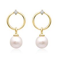 pendientes de perlas de plata 925 con elemento circular oro ip