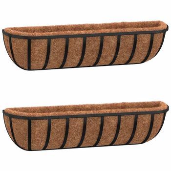 Macetas Pared 2 Uds Revestimiento Coco Acero Negro 61x19x16cm Vidaxl