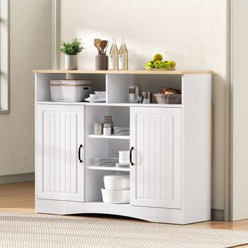 Isla De Cocina, Encimera Extraíble, Almacenamiento Con Cestas, Cajones, Con Ruedas, Blanco+natural