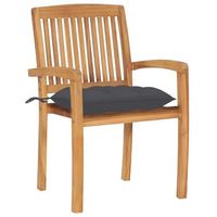 pack 2 uds sillas de jardin  silla de exterior  sillon madera de teca y cojines gris antracita