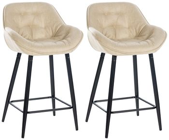 Set de 2 taburetes de bar con reposapiés en tela crema