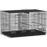 pawhut jaula para pajaros con divisor 4 comederos 4 perchas bandeja extraible para loros canarios periquitos 76x46x46 cm negro