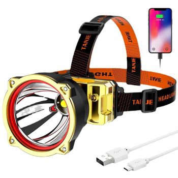 XPG-linterna frontal LED impermeable para pesca, linterna potente de 3 modos, recargable por USB 18650, batería externa