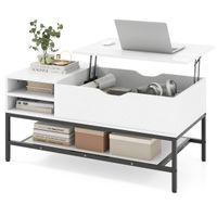 costway mesa de centro elevable con compartimento oculto mesa de salon de madera con estante de almacenamiento mesita de comedor elevable blanco