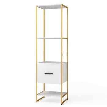 Costway Estantería de 5 Niveles con Cajón Librería Alto y Estrecho con Estantes Marco de Metal Estante Independiente para Dormitorio Salón