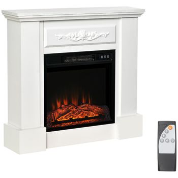 HOMCOM Chimenea Eléctrica 1800W con Efecto de Llama Mando a Distancia Temporizador Protección Contra Sobrecalentamiento Blanco   Aosom España