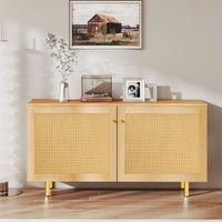 aparador de dos puertas - mueble para comedor - mdf y ratan - natural 120x40x63cm