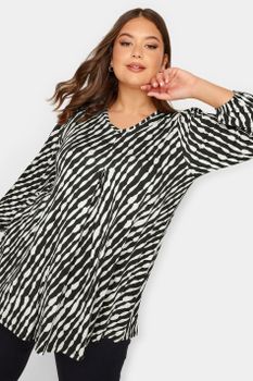 Yours Blusa Negra De Rayas Diagonales Con Manga Globo, Mujer Curvy Y Tallas Grandes, Yours