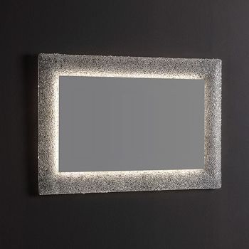 Espejo Reversible Con Marco De Granilla De Vidrio Fundido En Color Hielo Y Iluminación Led