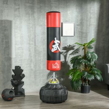 Saco De Boxeo De Pie Homcom Pu Epe Hdpe, 60x60x180 Cm, Negro Y Rojo