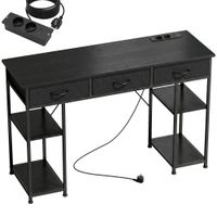 homcom escritorio con almacenamiento tomas de corriente 3 cajones de tela y 4 estantes 120 x 40 x 76 cm negro