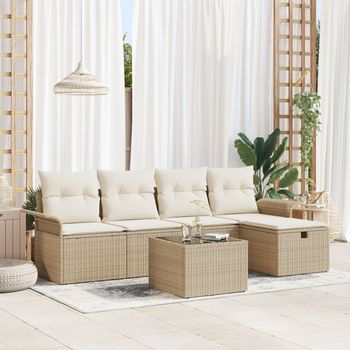 Conjunto De Sofás De Jardín De 6 Piezas Con Cojines Beige De Ratán Poliéster V0738 Unico / Beige