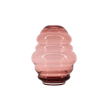 Jarrón de vidrio rosa con anillos hecho a mano 21cm