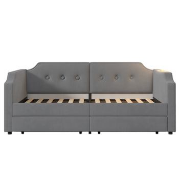 Sofá Cama De Terciopelo 90x200cm Con Función De Carga Y Led Con Somier Gris
