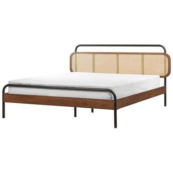 Cama Con Somier Moderna Cabecero Trenza Vienesa Madera De Caucho Marrón Oscuro 160 X 200 Cm Boussicourt