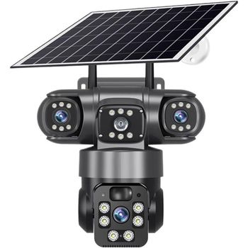 FGNS 4G LTE Camara Vigilancia Exterior Solar Sin WiFi con Tarjeta SIM (no inluydo Tarjeta SIM),  PTZ Inalámbrico, 10000mAh, 8W Panel Solar, Detección Humana PIR, Reconocimiento AI, IP66,