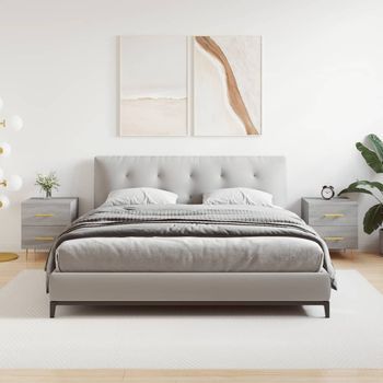 Set De 2 Mesitas De Noche - Mueble Para Dormitorio - Madera Y Hierro - Gris Sonoma (40x35x47.5cm)