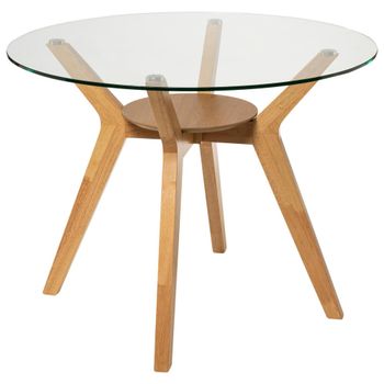 Mesa comedor redonda en roble y tapa de cristal 120 cm.