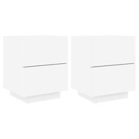 pack 2 uds mesitas de noche  mesa auxiliar  mesilla con luces led madera ingenieria blanca