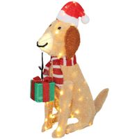 outsunny decoracion navidena perrito navideno iluminado con 74 led blanco calido 64 x 20 x 70 cm amarillo   aosom espana