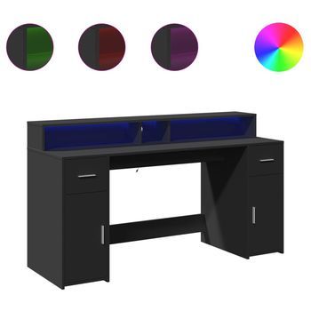 Escritorio Con Luz Led Madera Ingeniería Negro 160x55x91 Cm Vidaxl