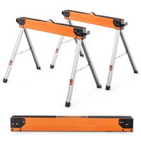 costway caballetes de sierra portatiles de metal de alta resistencia con clavijas abatibles y 2 x 4 brazos de soporte cada carga 500 kg naranja
