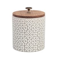 tarro de ceramica blanca con motivos verdes