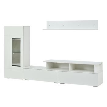 Conjunto De Mueble Tv Blanco Con Vitrina Y Estantería, Led Y 170 Cm De Ancho