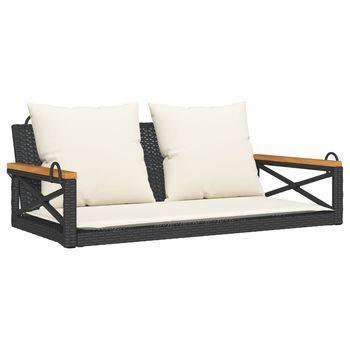 Banco Columpio | Banco De Jardín Con Cojines Ratán Sintético Negro 109x62x40 Cm