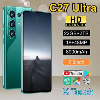Teléfono Inteligente K-Touch 5G C27 Ultra, Teléfono Móvil Android, Desbloqueo Facial, 5G, Doble SIM, 22GB+2TB, Pantalla HD de 7.3 Pulgadas, Batería de 8000mAh